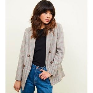 New Look Brown Check Double Breasted Blazer